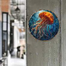 1 件木制水母设计装饰磨砂玻璃圆形花环，公寓装饰，父亲节礼物，圣诞节/新年装饰标志，圣诞节/新年礼物，多种风格 - 彩色 - 查看 6