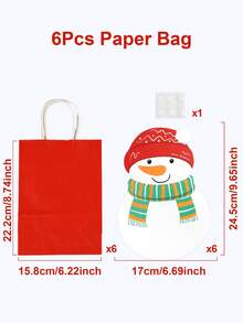 12 túi quà tặng bằng giấy họa tiết cây thông Noel hình ông già Noel kèm nhãn dán, trang trí Giáng sinh vui vẻ cho gia đình, túi quà Giáng sinh tự dính, vật dụng đóng gói quà tặng, quà tặng đêm Giáng sinh, chúc mừng năm mới 2026 - Người tuyết túi giấy đỏ - Xem 3