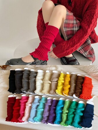 1 Pair Women's Solid Color Casual Streetwear Nylon Decorative Leg Warmers, Candy Colors, Multipurpose, Soft & Warm For Winter, Christmas