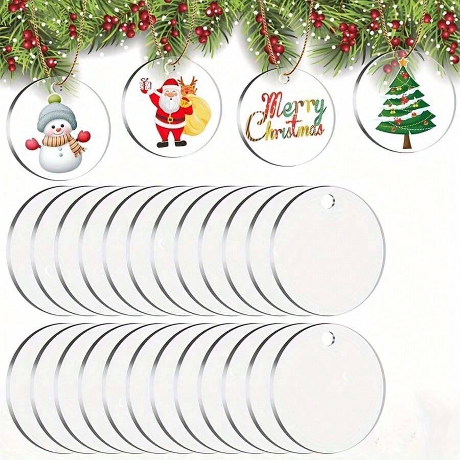 20 mặt dây chuyền trang trí bằng Acrylic tròn trong suốt có đĩa Acrylic, mặt dây chuyền trang trí có lỗ, thích hợp để chạm khắc trang trí Giáng sinh, vẽ tranh - 5cm - Xem 1