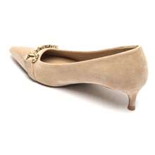 Zapatos de tacón bajo negros con rhinestones y hebillas metálicas - Estilo clásico y elegante - Caqui - Ver 3