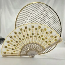 D EXCEED 1 件女士折扇，手工制作优雅彩色刺绣花朵孔雀图案亮片面料折扇（多色）