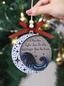 我对你的思念比天空更高，比海洋更深，新月海浪装饰，海滩海洋装饰，纪念礼物 2 层木制装饰，树上挂饰，家居饰品装饰，圣诞礼物 - 彩色 - 查看 7