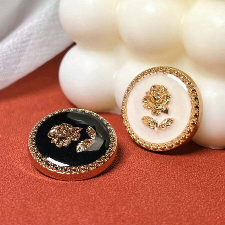 6 件装金属玫瑰树脂缝纫纽扣装饰蕾丝纽扣适用于夹克、外套、西装外套 - 查看 1