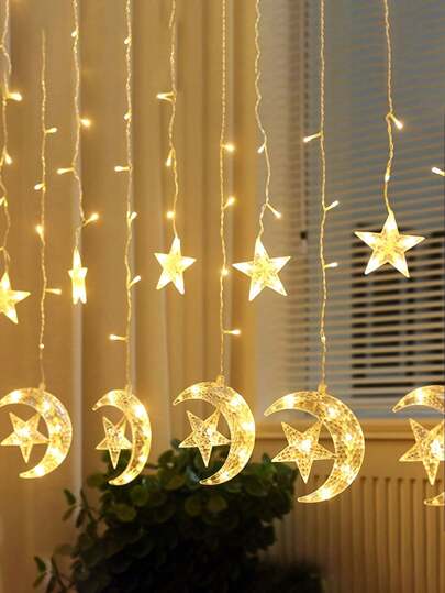 1 Đèn rèm LED bầu trời đầy sao mùa đông 9,8 ft (USB + Hộp pin), Đèn nhấp nháy hình sao và mặt trăng trong truyện cổ tích lãng mạn, Đèn trang trí trong nhà và ngoài trời, thích hợp cho các bữa tiệc ngày lễ, Giáng sinh, Halloween, trang trí phòng/nhà, phòng ngủ, phòng khách, phòng chơi game, văn phòng, quán bar, quán cà phê, vườn, sân vườn, bữa tối gia đình, sinh nhật, đám cưới, ngày lễ tình nhân, ngày lễ Eid Al-Fitr (không có pin)