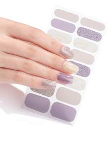 1 张 16 片美甲全覆盖贴纸渐变闪光猫眼粘性滑块 DIY 指甲油美甲贴纸贴花 - 彩色 - 查看 3
