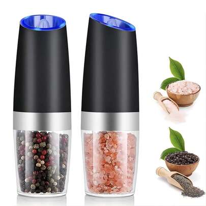 Gravity Electric Salt And Pepper Grinder - Salt & Pepper Mill Sets With LED Light, One Hand Automatic Operation, Adjustable Coarseness, Spice Shakers, Kitchen Gadgets, Gift For Christmas And Halloween (Without Battery), Halloween Gift