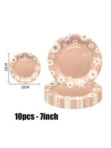 68件套，一次性餐具，粉色花朵主题一次性纸盘，蛋糕盘，派对盘，生日盘，材质，适用于生日派对、促销活动、聚会、野餐、露营、烧烤等场合。 - 彩色 - 查看 6