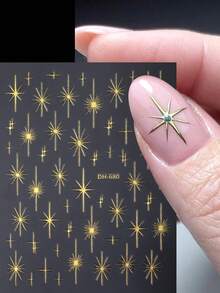 闪亮星星美甲贴纸金色银色黑白星光滑块 Y2K 金属镀铬自粘贴花 DIY 美甲装饰 - 彩色 - 查看 3