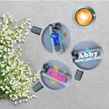 1 件 40 盎司玻璃杯汽车杯定制名牌。个性化名牌，带有从 A 到 Z 的 26 个字母。玻璃杯吸管盖配件。定制盖子名牌。手工礼品。万圣节和圣诞节送给家人、朋友和爱人的礼物 - 圖案6 - 查看 6