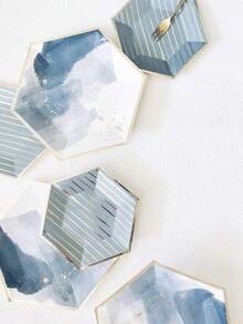 8/16 件水蓝色六角形铝箔纸盘 - 儿童生日、婚礼和庆典的一次性派对用品 - 非常适合蛋糕、水果和下午茶 - 彩色 - 查看 8