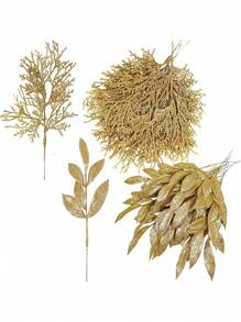 10 Piezas Ramas artificiales de hojas de cedro navideñas, decoraciones de hojas con brillo navideño, adornos navideños de árbol con hojas doradas con brillo para manualidades de decoración de árbol de Navidad, decoración de habitación, decoración navideña, decoración de corona, decoración de boda, decoración del hogar con flores artificiales, plantas artificiales