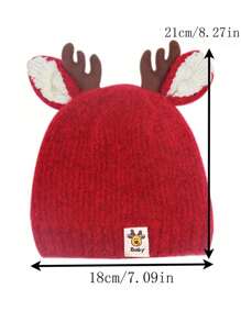 Christmas Kids Boys Girls Infant Knit Beanie Hat, Baby Thick Deer Pattern Winter Warm Cap - Red - View 5