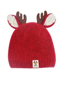 Christmas Kids Boys Girls Infant Knit Beanie Hat, Baby Thick Deer Pattern Winter Warm Cap - Red - View 4