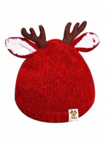 Christmas Kids Boys Girls Infant Knit Beanie Hat, Baby Thick Deer Pattern Winter Warm Cap - Red - View 3
