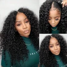 Jerry Curly U V Part Wig Human Hair No Leave Out No Glue Brazilian Curly Wave V Part Glueless Human Hair Wig For Women - Natural Black - 查看 1