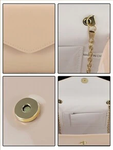 Túi cầm tay đơn giản sang trọng màu trơn dành cho nữ, Túi buổi tối có nắp quyến rũ và thời trang, Túi đeo chéo vai có dây xích, Kết hợp với hoa tai đá lấp lánh, Vòng tay, Vòng cổ Bộ bốn món, Thích hợp cho các cô gái tiệc tùng, Cô dâu, Hoàn hảo cho vũ hội, Tiệc ngày lễ, Tiệc tối, Đi làm hàng ngày - Màu Khaki - Xem 10