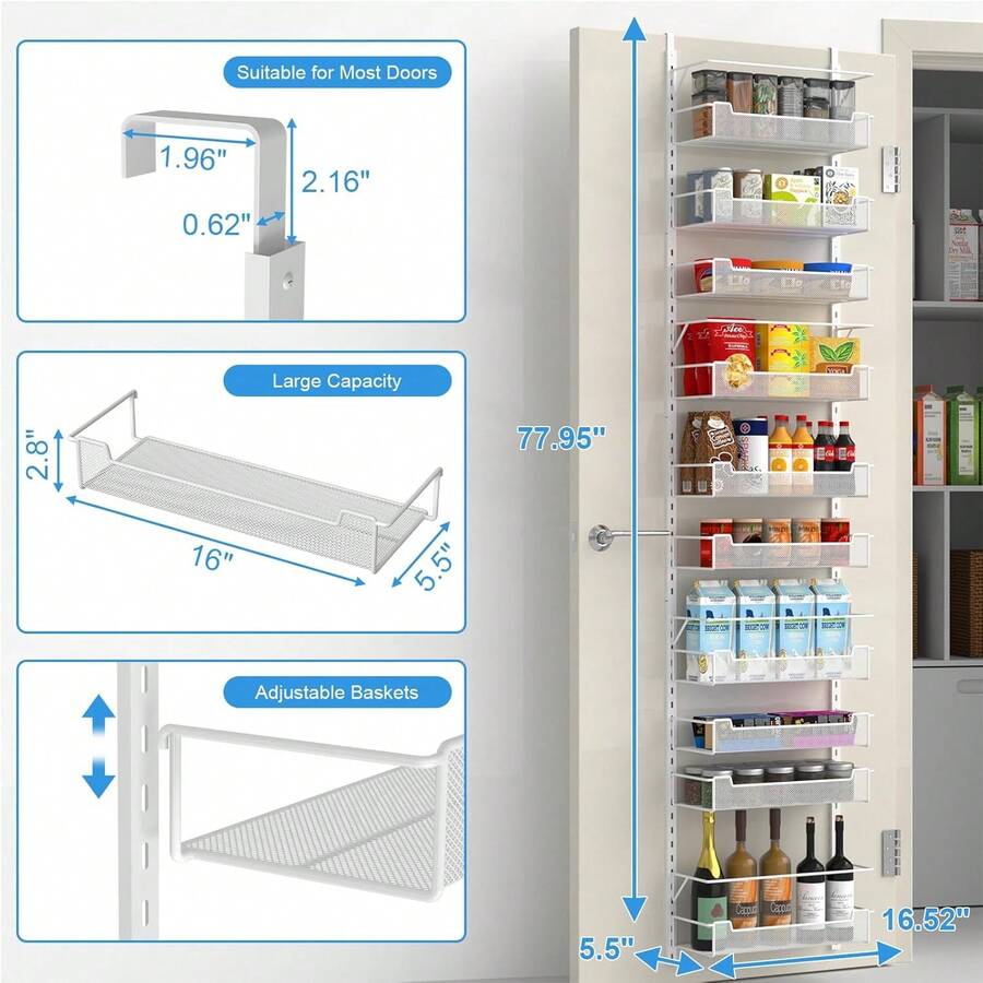 Over The Door Pantry Organizer, 8Tier Over The Door Organizer With