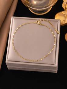 1入金色不鏽鋼唇形腳鍊,復古休閒簡約,搭配女性街頭、日常、通勤、度假和派對裝扮的百搭配件 - 金黃色 - 查看 5