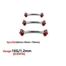 ADYJELY 2/3 pezzi di anelli per sopracciglia, piercing, in acciaio inossidabile ipoallergenico con gemme di zirconia cubica (3mm), filettatura interna, chiodi per labbra/sopracciglia curvi CZ, cartilagine, conchiglia, tragus, orecchini da piercing, decorazione per corpo, taglia 16G, lunghezza 6mm, 8mm, 10mm, adatto per donne e uomini'