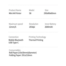 A4 Printer, Bluetooth Wireless Thermal Printer, Ink-Free Printing For Office & Home Use - White - View 4