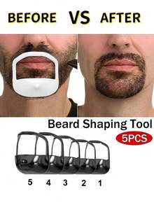 5 件/1 套，胡须造型辅助器，男士护理梳鬓角，胡须修剪轮廓工具，5 种不同类型的胡须模具板框，精致男士面部美容工具 - 彩色 - 查看 2
