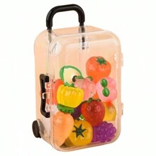 1 套迷你旅行箱 + 迷你逼真水果蔬菜玩具，发光微型蔬菜水果行李箱仿真模型，娃娃屋配件装饰，迷你水果