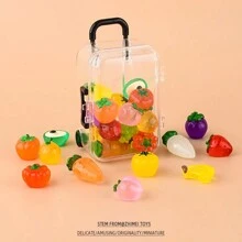 1 套迷你旅行箱 + 迷你逼真水果蔬菜玩具，发光微型蔬菜水果行李箱仿真模型，娃娃屋配件装饰，迷你水果