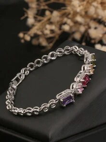 1 件北极冰方晶锆石手镯，5 种颜色包括紫色、粉色、白色、绿色、空心圆形设计，适合女性日常佩戴 - 5寶石手鍊 - 查看 4