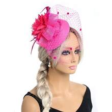 1 件复古蝴蝶结和羽毛头带，百搭迷人帽子，适合派对、圣诞节、新娘、婚礼 - 酒紅色 - 查看 2