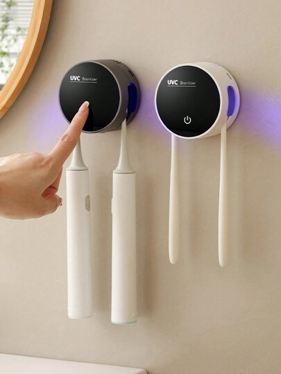 1pc Automatic UV Toothbrush Sterilizer, Bathroom Toothbrush Sanitizer, USB Charging Wall Mounted Toothbrush Holder With Hot Air Drying And Automatic Sterilization Function, 2 Slots Toothbrush Organizer Toothbrush Sanitizing Cleaner For Family Use, Bathroom Storage, Bathroom Accessories Home Bathroom Decor Fall Decor Back To School