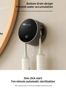 1个自动紫外线牙刷消毒器，浴室牙刷消毒器，USB充电壁挂式牙刷架，带热风烘干和自动消毒功能，2个牙刷槽，家用牙刷消毒清洁器，浴室收纳，浴室配件 - 彩色 - 查看 7