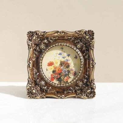 1 件方形迷你独立式相框，复古风格树脂相框，画廊墙壁组合装饰