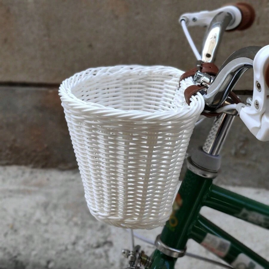 1PC Plastic Faux Rattan Handmade Woven Bicycle Storage Basket, Bicycle Hanging Storage Bag Small Rear Basket With 2 Adjustable Straps, Outdoor Cycling Bicycle Accessories - 白色 - 查看 1