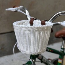 1PC Plastic Faux Rattan Handmade Woven Bicycle Storage Basket, Bicycle Hanging Storage Bag Small Rear Basket With 2 Adjustable Straps, Outdoor Cycling Bicycle Accessories - 白色 - 查看 2