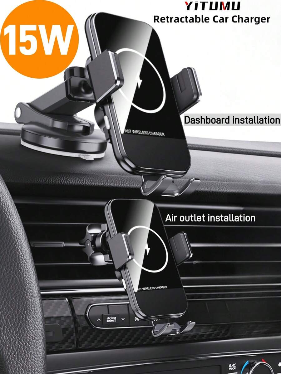 YITUMU Bộ sạc không dây trên ô tô, Sạc nhanh Qi 15W, Kẹp điện thoại trên ô tô, Giá đỡ điện thoại trên cửa gió điều khiển kính chắn gió, Giá đỡ điện thoại trên ô tô cho hầu hết các điện thoại Android và Apple có sạc không dây - Nhiều màu - Xem 1