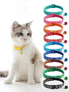 10 chiếc vòng cổ thú cưng có thể điều chỉnh có chuông và phản quang, thiết kế hình dấu chân dễ thương, an toàn cho mèo và chó - Nhiều màu - Xem 1