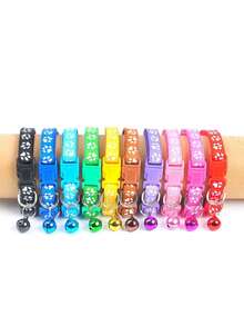 10 chiếc vòng cổ thú cưng có thể điều chỉnh có chuông và phản quang, thiết kế hình dấu chân dễ thương, an toàn cho mèo và chó - Nhiều màu - Xem 2