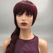 女士合成假发，深卷发假发，切割机制造假发，150% 无胶马鲛鱼假发 - 酒紅色 - 查看 6