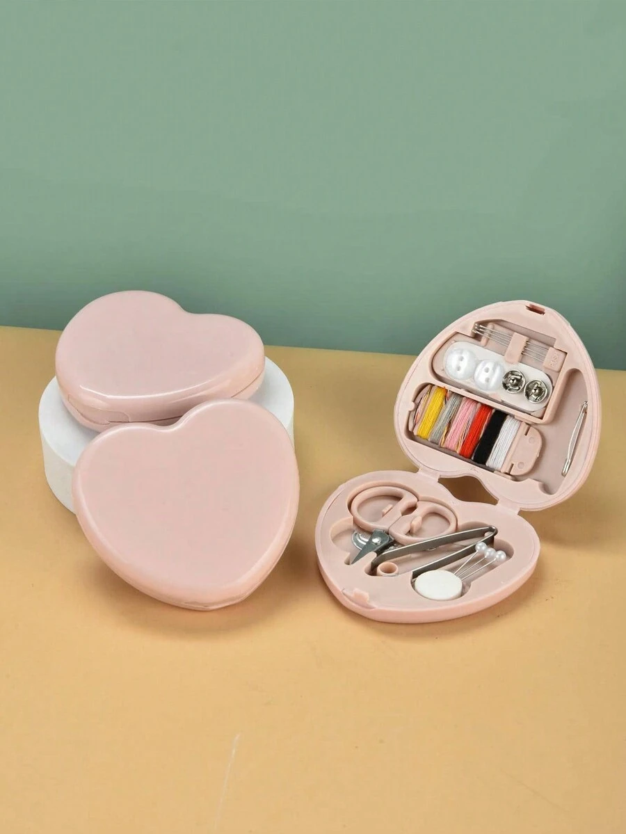 1 bộ dụng cụ may vá mini hình trái tim, vật dụng thiết yếu đa năng trong gia đình, bộ dụng cụ di động, có thể đặt trong ký túc xá sinh viên, hộp đựng đồ may vá thủ công - Nhiều màu - Xem 1