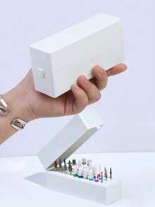 30孔空盒美甲钻头收纳盒，美甲钻头展示架，美甲配件工具 - 白色 - 查看 1