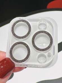 1pc Glitter Phone Camera Protector, Lens Sticker With Glitter Lens Film - Black - View 3