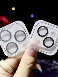 1pc Glitter Phone Camera Protector, Lens Sticker With Glitter Lens Film - Black - View 2