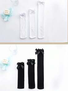 1pair JK Style Bowknot Elegant Long Thigh High Stockings, Velvet Knee Socks