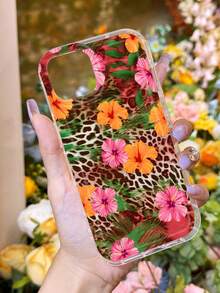 动物豹纹 1 件创意老虎与芙蓉花图案气垫防滑软手机壳兼容 iPhone 11/12/13/14/15/16 Pro Max - 彩色 - 查看 2