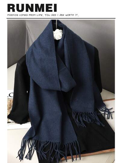 1 قطعة وشاح مقلد من الكشمير أحادي اللون مع شرابات، 30*180 سم، أوشحة ناعمة للربيع والصيف والخريف والشتاء