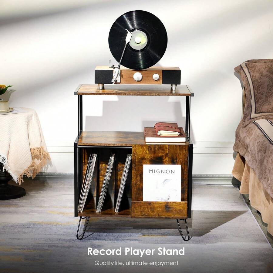Turntable Stand, Record Player Stand With 3 Tiers Vinyl Record Storage