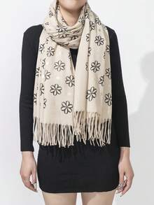 1 件女式仿羊绒花卉印花流苏长围巾 - 彩色 - 查看 3