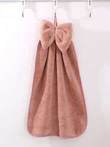 Coral Fleece Bow Decor Hanging Hand Towel, Absorbent For Kitchen And Bathroom
