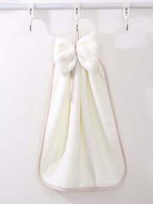 Coral Fleece Bow Decor Hanging Hand Towel, Absorbent For Kitchen And Bathroom